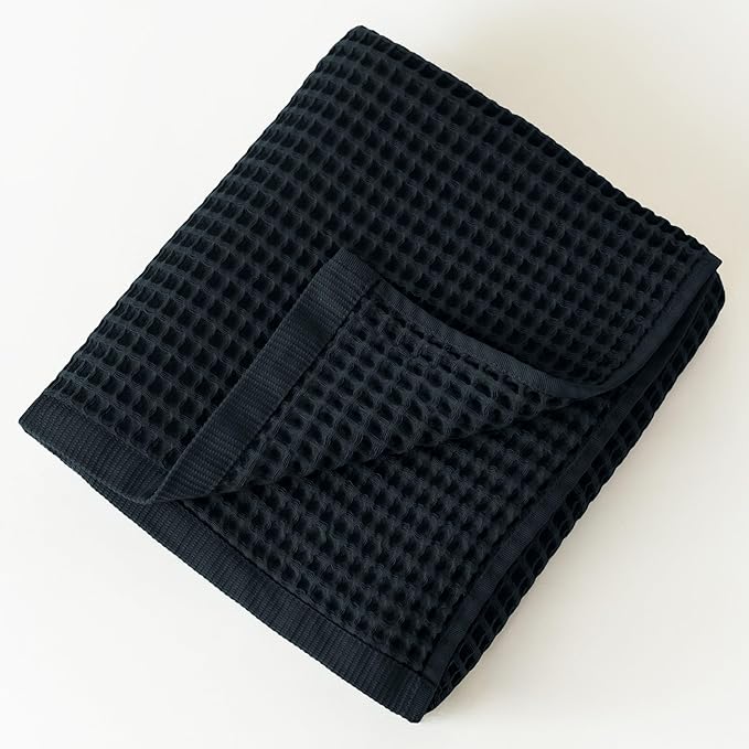 Premium Black Waffle Bath Towels Pack of 2 Extra Large 35x71 inch - 100% Turkish Cotton, Waffle Weave, Quick Dry, Lint Free, Oversized, Thin Bath Sheet Towel (Black, Set of 2 Bath Towels)