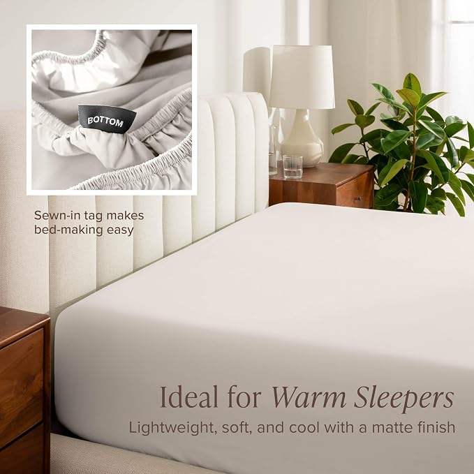 Bare Home 100% Organic Cotton California King Sheet Set - Crisp Percale Weave - Lightweight & Breathable - Bedding Sheets & Pillowcases (California King, French Beige)