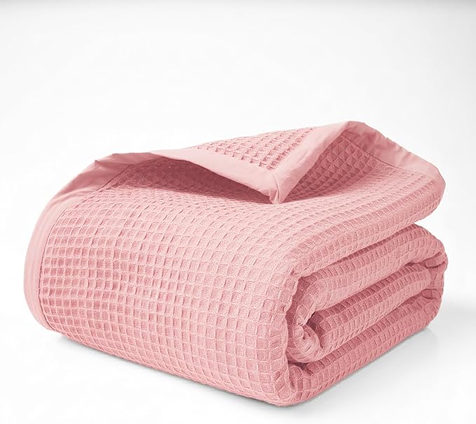 Salt Earth GOTS Certified 100% Organic Cotton Throw Blanket, 90"x90" Waffle Blankets & Throws for Bed, Throw Blanket for Couch, Cozy Christmas Blankets and Throws for Christmas Gifts (Misty Rose)