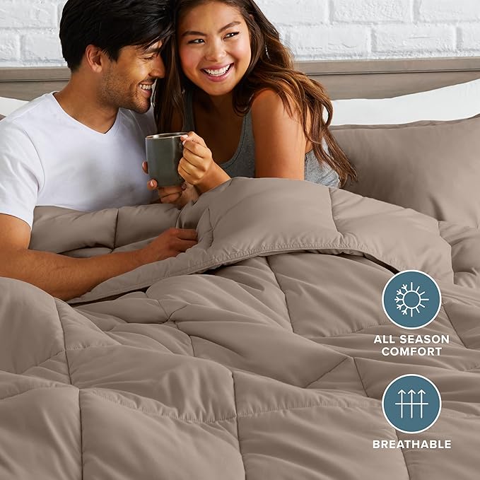 Bare Home Comforter Set - Queen Size - Ultra-Soft - Goose Down Alternative - Premium 1800 Series - All Season Warmth (Queen, Taupe)