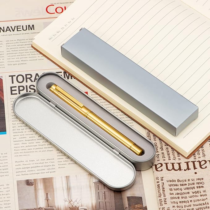 HONG DIAN Forest Pro Raw Brass Fountain Pen, Extra Fine Nib Classic Design Smooth Writing Copper Pen with Converter and Metal Pen Case Set