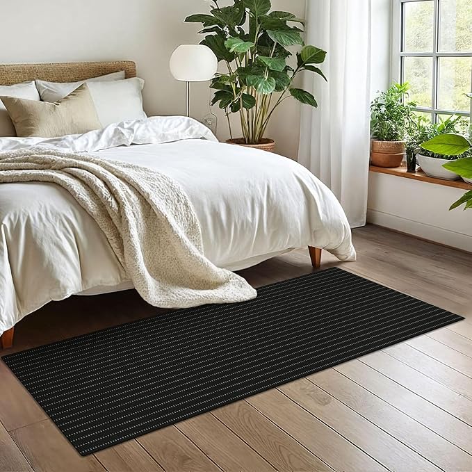 EARTHALL Washable Runner Rug 2x6 Ft Non Slip Runners for Hallways Cotton Rubber Backed Kitchen Runner Braided Indoor Floor Carpet Runners for Entryway, Hallway, Kitchen, Bedroom, Black/Grey