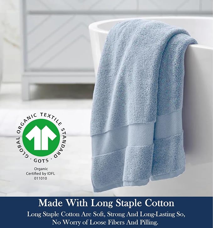 Organic Cotton Luxuriously Plush Bath Sheet | GOTS & Oeko-TEX Certified | Premium Hotel Quality Towels | Feather Touch Technology| 650 GSM Long Staple|Soft, Quick Dry & Ultra-Absorbent 36"x70"