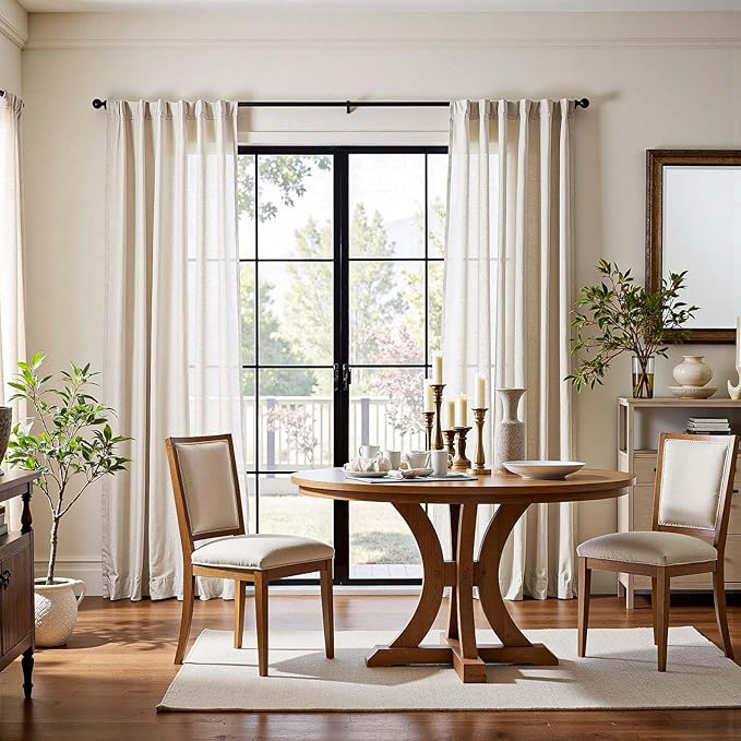 jinchan Linen Curtains 72 Inch Length 2 Panels Set Light Filtering Farmhouse Curtains for Living Room Bedroom Window Drapes 6ft Long Aesthetic Decor Drapes Back Tab, Linen Natural, 50W x 72L