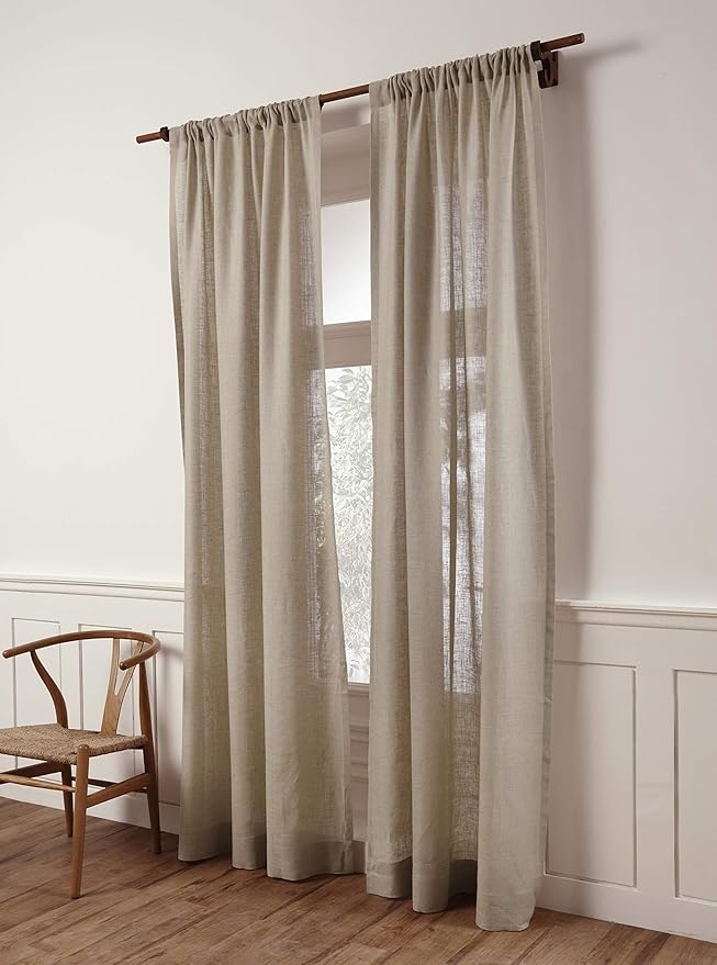 Solino Home Natural Linen Sheer Curtain 84 Inch - 100% Pure Linen European Flax Window Treatment Panel 52 x 84 Inch - Light Filtering Rod Pocket Curtain for Living Room, Bedroom - 1 Panel