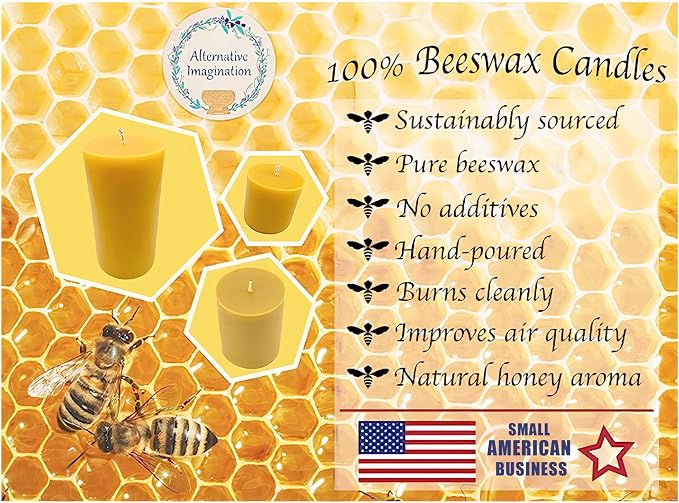 100% Pure Beeswax Candle – Long Lasting Burn – Non-Toxic & Hypoallergenic – Natural Honey Aroma – Handcrafted – Sustainably Sourced – Alternative Imagination – 3x6 Inch – Natural Yellow – 2 Pack