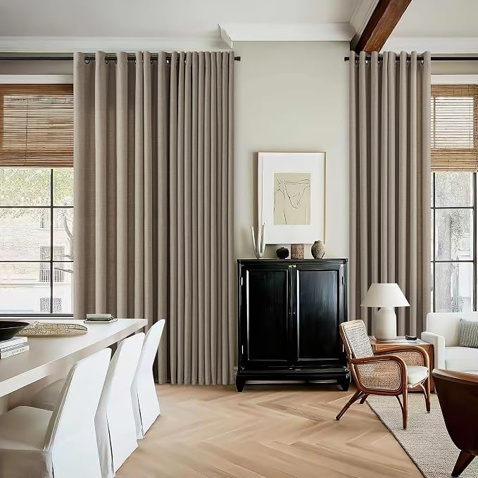Neutral Linen 108 Inch Curtains Tan Brown Bronze Grommet Semi Sheer Non See Through Privacy Burlap Drapes Boho Farmhouse Rustic Floor To Ceiling Curtains for Living Room 108 Inches Long 2 Panels Set