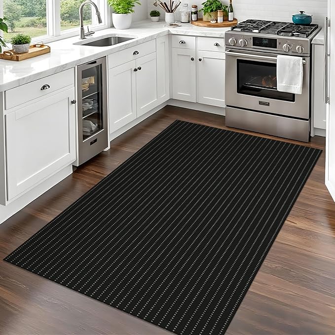 EARTHALL Washable Area Rug 3x5 Ft Non Slip Rugs for Entryway, Non Slip Braided Throw Rugs Door Mat Indoor Outdoor Entrance, Cotton Woven Carpet for Kitchen Foyer Front Door, Black/Grey