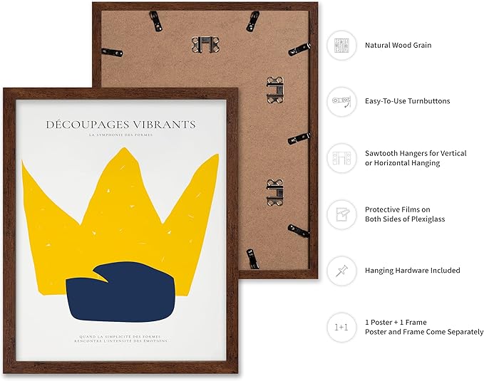 Monem Art Minimalist Crown Silhouette Print - Modern Abstract Shape Poster - Wall Decor for Living Room, Bedroom or Office - 12x16 Brown Framed Wall Art by Rs Lab Studio
