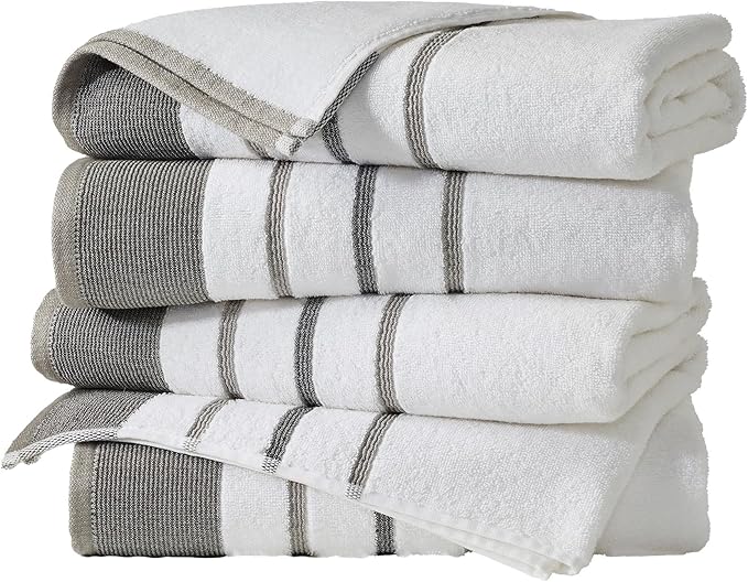 Great Bay Home Decorative Bath Towel Set - Cotton 4 Pack 54x27 Bath Towel Set - Durable Towels for Bathroom Decor (Dark Grey/Light Grey)