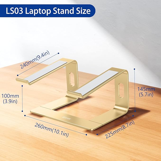 BESIGN LS03 Aluminum Laptop Stand, Ergonomic Detachable Computer Stand, Notebook Riser, Laptop Mount Compatible with Air, Pro, Dell, HP, Lenovo More 10-15.6" Laptops, Gold