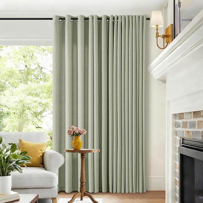 102 Inch Linen Curtains for Living Room Dining 2 Panels Grommet Bronze Light Filtering Farmhouse Large Window Drape Flax Burlap Sage Green Curtains 102 Inches Long for Sliding Glass Door Bedroom