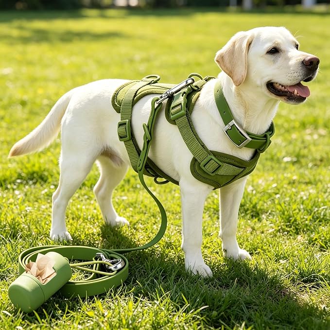 4-in-1 No Pull Dog Harness Set with Collar, Leash, Poop Bag, Adjustable, L