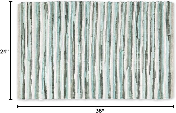 DII Chindi Home Collection Cotton Handwoven Slim Stripe Area Rag Rug, 2x3', Aqua