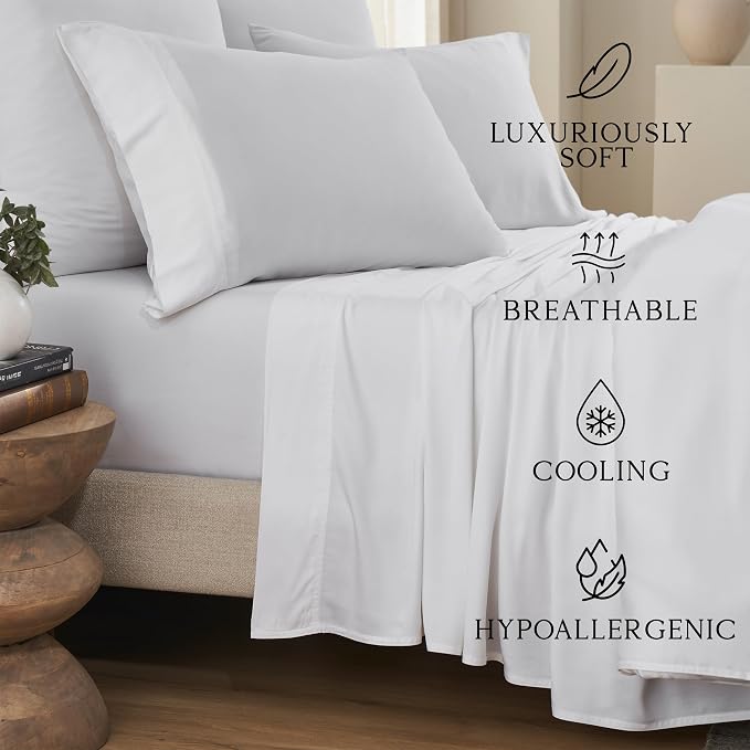 KARISSA MAE Pure Viscose from Bamboo Standard Size Pillowcase Set | 100% FSC Certified | Luxuriously Soft | Cooling | [White]