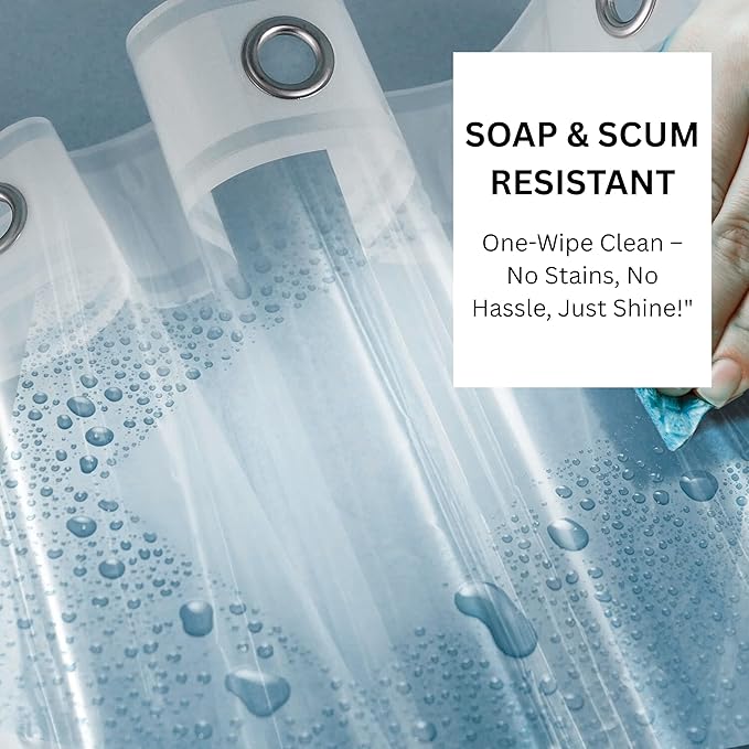 RELY+ Shower Curtain Liner with Magnets | 72X72 inches | Clear PEVA, 70 GSM Premium Thickness | Fits Standard Shower, Waterproof, Odour-Free, Rustproof Grommets