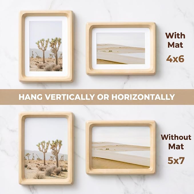 Fun Memories 5x7 Picture Frame, USA-Sourced Maple Wood Photo Frames with HD Tempered Glass, Handcrafted Rounded Corner 5 x 7 Wooden Frames Matted to 4x6 Photos, 5x7 Frame, Tabletop or Wall Display