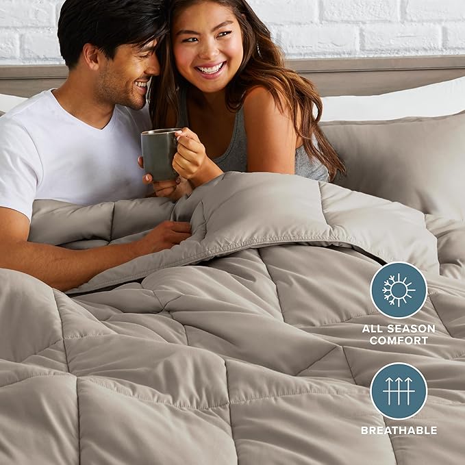 Bare Home Comforter Set - Queen Size - Ultra-Soft - Goose Down Alternative - Premium 1800 Series - All Season Warmth (Queen, Khaki)