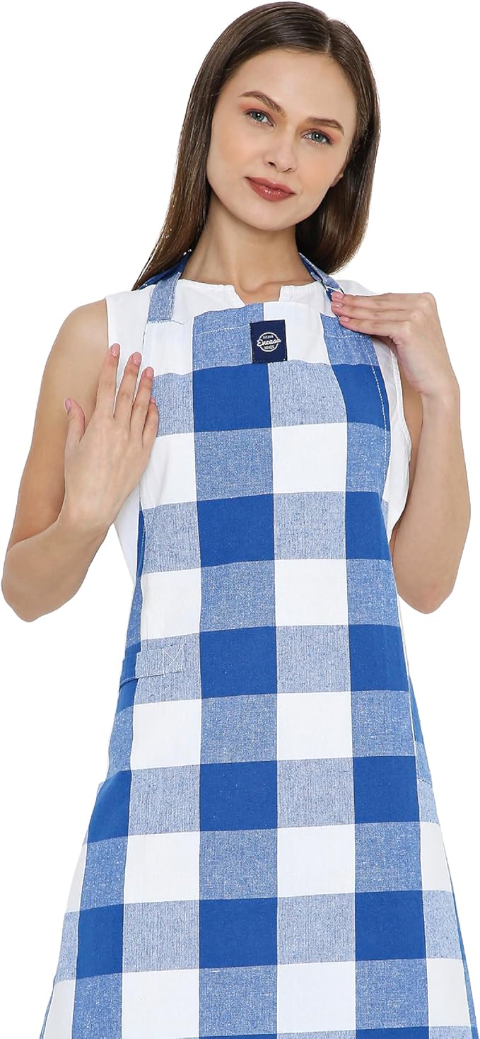 Encasa XO Cotton Kitchen Aprons for Women & Men with Pocket & Towel Loop, Adjustable Neck & Back Strap for Cooking, Baking