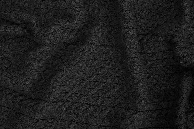 SAOL Bed Throw Blanket Irish Aran 100% Soft Merino Wool 60x36 Inches (Charcoal)