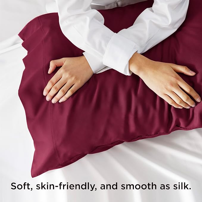 Bedsure King Size Pillow Cases Set of 2, Cooling Pillow Cases King, Rayon Derived from Bamboo Burgundy Pillowcases, PureWoven Silky Soft Bedding Pillow Covers with Envelope Closure, 20x36 Inches