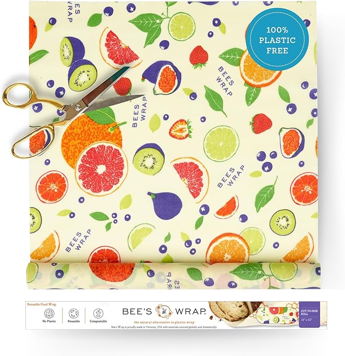Bee's Wrap Beeswax Wraps for Food - Cut to Size 14x52" Beeswax Wrap Roll - Plastic Free Made in USA Reusable Natural Food Wrap - Fresh Fruit