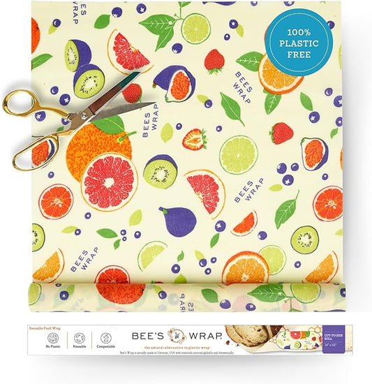 Bee's Wrap Beeswax Wraps for Food - Cut to Size 14x52" Beeswax Wrap Roll - Plastic Free Made in USA Reusable Natural Food Wrap - Fresh Fruit