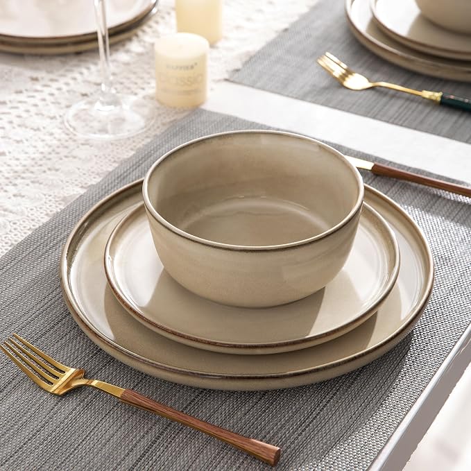 AmorArc 24PCS Ceramic Dinnerware Sets,Handmade Reactive Glaze Plates and Bowls Sets,Highly Chip and Crack Resistant | Dishwasher & Microwave Safe Dishes Set, Service for 4 (24pc)
