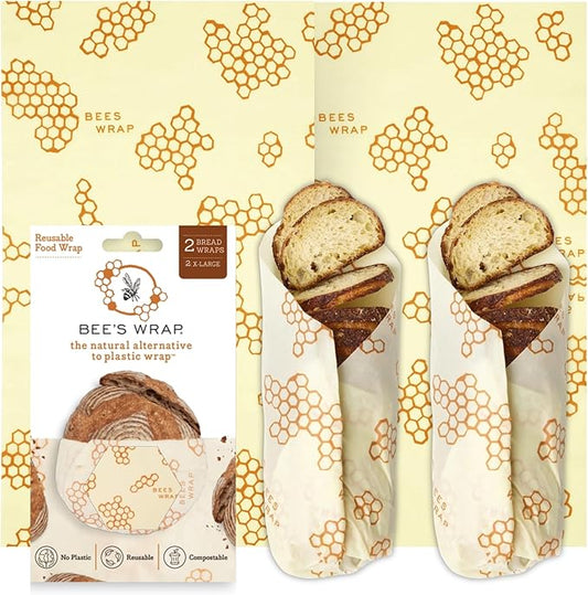 Bee's Wrap Beeswax Wraps for Bread - 2 Pack Beeswax Bread Wrap for Sourdough & Bread Storage - Plastic Free Made in USA Reusable Natural Food Wrap - & Honeycomb