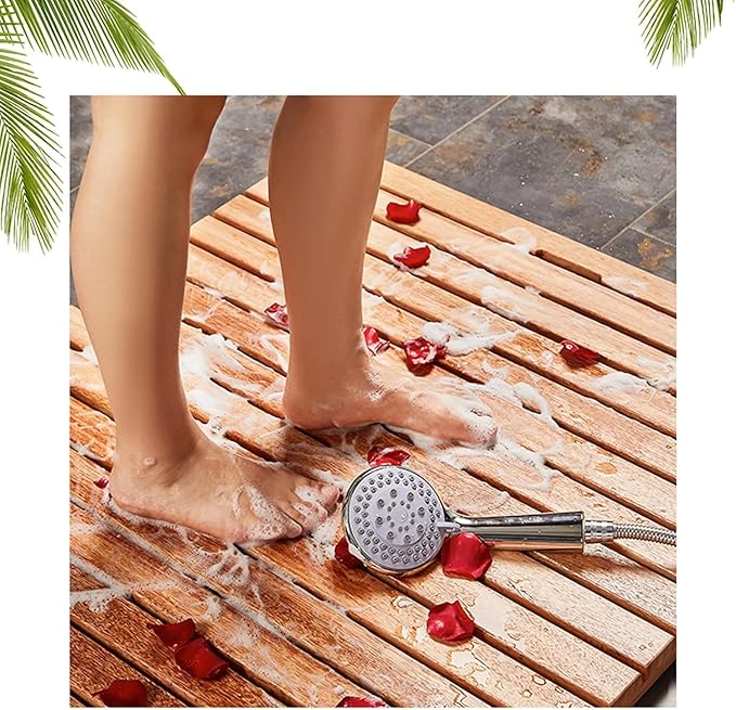 Natural Non-Slip Bamboo Bath Mat,Durable Rectangular Wooden Bath Mat,Bathroom Solid Wood Floor Mat,Bamboo Duckboard Bath Mat,Water Resistant Shower Mat,Bath Mat Mat,Kitchen Mat,50x120cm/20x47in