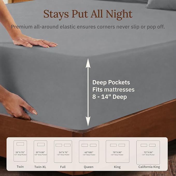 California Design Den 100% Organic Cotton Sheets Twin Size Bed Set - Soft and Lightweight Sateen, Deep Pocket Twin Sheets, Durable Bedding - Grey