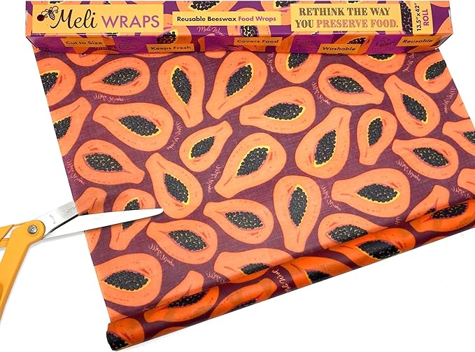 Meli Wraps - Reusable Beeswax Wrap Roll, Zero Waste Beeswax Wraps for Covering Food, Kitchen Roll for Food Storage, 13.5 x 42, Purple Papaya