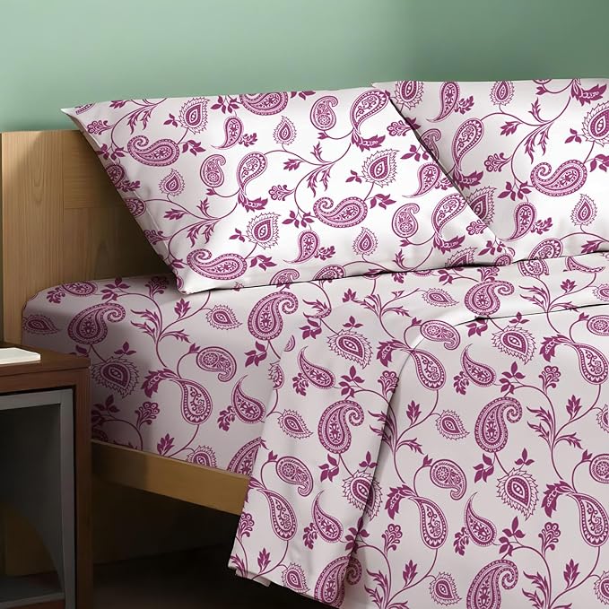 TEXAS LINEN CO. 100% Organic Cotton Sheets Twin Size - 3 PC Organic Cotton Percale Printed Sheets Twin Set (Paisley), Soft, Cooling Breathable Bedsheets, 16" Deep Pocket Hotel Bedding - GOTS Certified