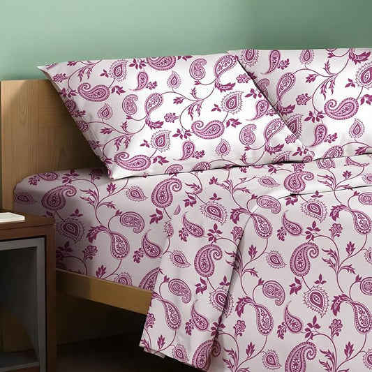 TEXAS LINEN CO. 100% Organic Cotton Percale Sheets Full Size - 4 PC Organic Cotton Full Size Percale Printed Sheet Sets, Soft, Crisp, Cooling Sheets, 16" Deep Pocket Hotel Bedding Set - Paisley