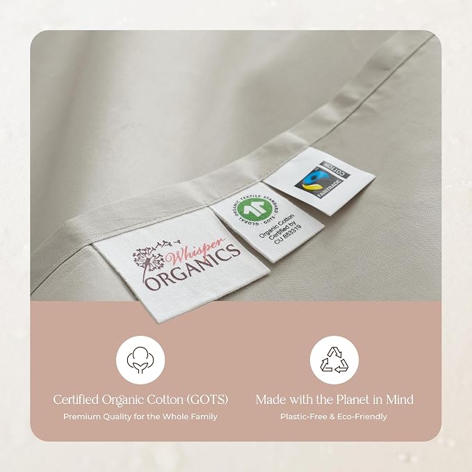 Certified Organic Queen Flat Sheet Only - 100% Organic Cotton Top Sheet with Luxurious Soft and Breathable 300 Thread Count Sateen Weave Finish - GOTS & Fairtrade Certified (Pewter, Queen)