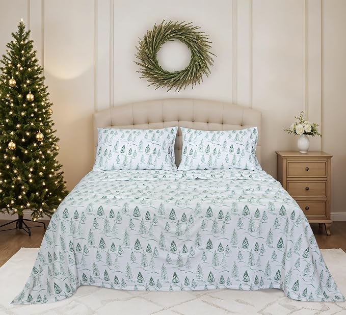 RUVANTI Flannel Sheets Full Size - 100% Cotton Double Brushed Bed Sheets Set, Deep Pockets 16 Inches, All Seasons Breathable & Extra Soft Full Sheets, Warm & Cozy, 4 Piece, Alpine Serenity