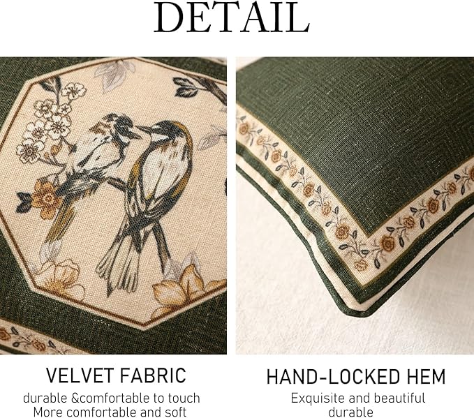 ISAENNE Design Linen Chinoiserie Lumbar Throw Pillow Covers 12"x28" Pack of 2, Farmhouse Cushion Covers with Yellow Floral Birds Pattern Decoration Pillowcases for Bed,Living Room,Outdoor,Car