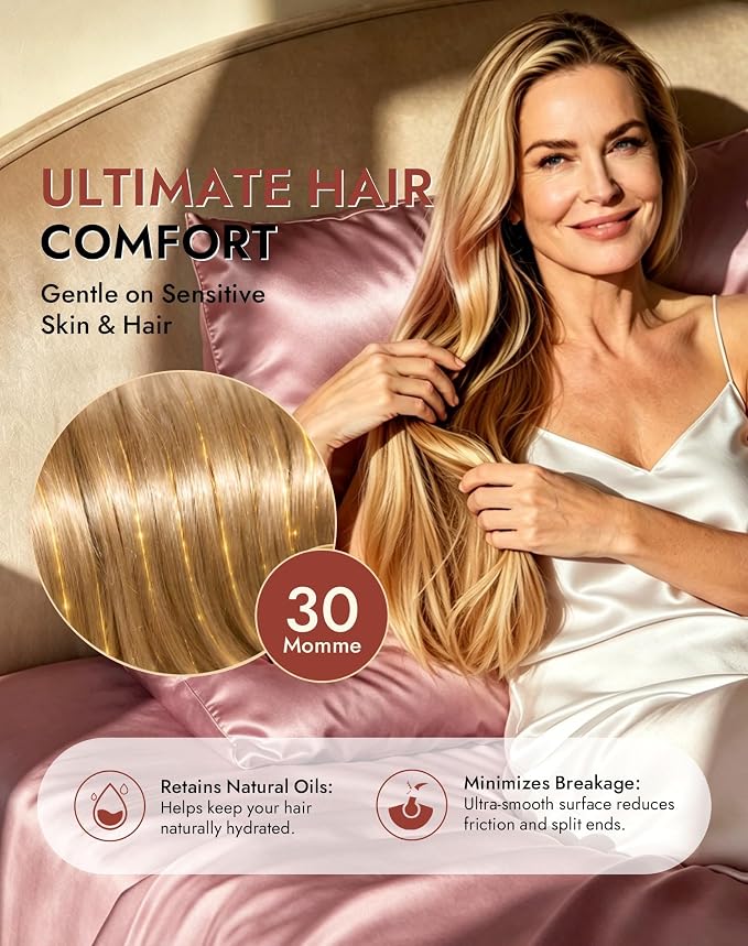 SilkSilky Luxury 30 Momme 100% Pure Organic Mulberry Silk Pillowcase for Hair & Skin, Grade 6A+ Silk Pillow Cases with Hidden Zipper, Cooling Silk for Deep Sleep (Queen 20''x30'', PaleMauve)