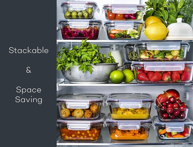 Large Glass Food Storage Containers with Lids | 3 Pack Set 52oz/6.4 cup | Glass Storage Containers with Lids |Non-Toxic & Airtight| Glass Food Containers |Oven, Freezer & Dishwasher Safe