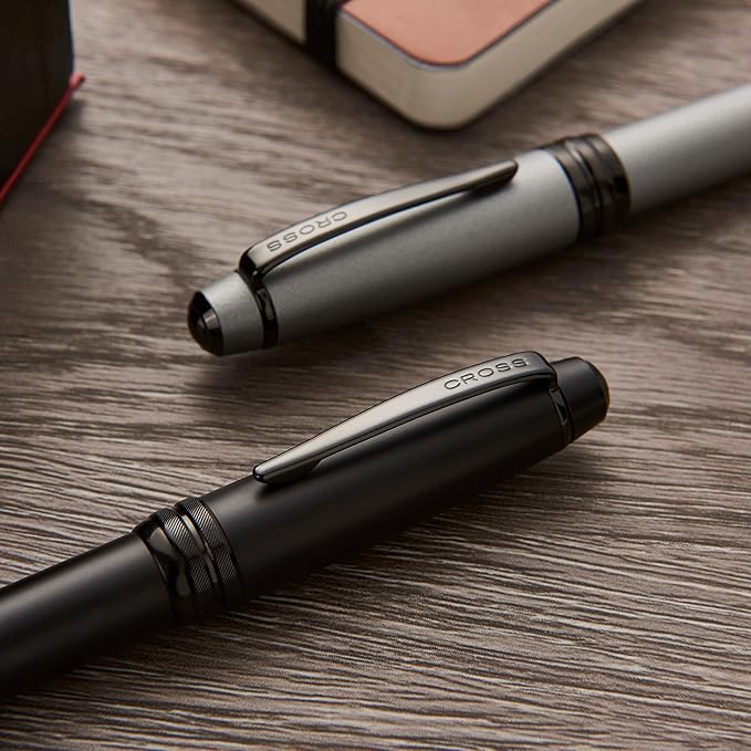 Cross Bailey Matte Black Lacquer Stainless Steel Medium Nib Fountain Pen - Professional Fountain Pen for Effortless Writing - Refillable - Black Ink - Gift-Ready