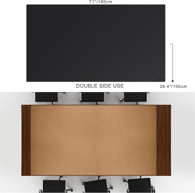 MAIDERN Leather Desk Mat Large XL, 70.8” x 40” Reversible Office Desk Pad Mat, Cork & Leather Large Mouse pad for Desk, Waterproof Computer Desk Mat for Gaming Home Office (Black)