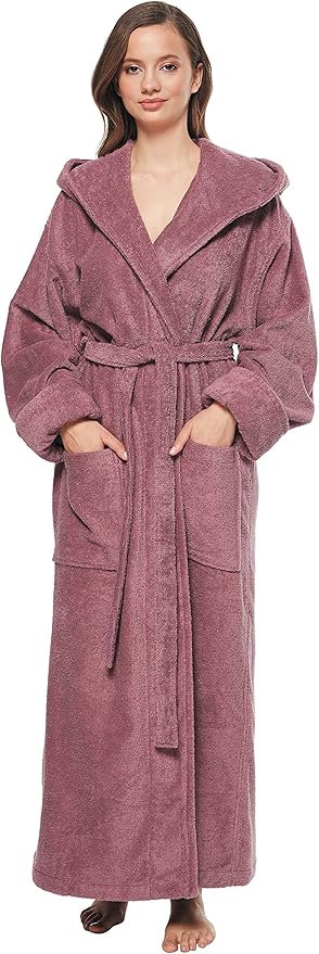 Arus Women's GOTS Certified Organic Cotton Hooded Full Length Turkish Bathrobe
