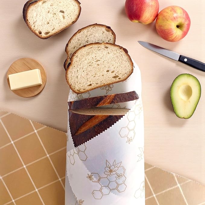 Nectar & Nest Beeswax Wraps for Food - Bread Wraps - Reusable Bread Storage Bags - Organic & Eco-Friendly Alternative to Aluminum Foil, Sourdough Bags & Plastic Wrap, Honeycomb Twill
