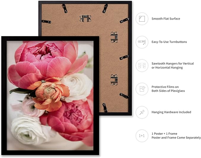 Monem Art Pink Peony Floral Macro Photography Print - Romantic Flower Art Poster - Wall Decor for Living Room, Bedroom or Office - 8x10 Black Framed Wall Art by Mareike Bohmer