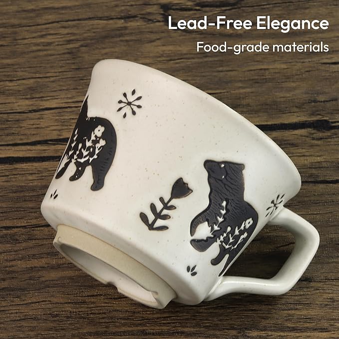 Ceramic Coffee Mug, 11 oz Small Novelty Unique Teacup with Handle, Stoneware Cup for Tea Mocha Latte Cappuccino (Set of 2, Fox and Bear)