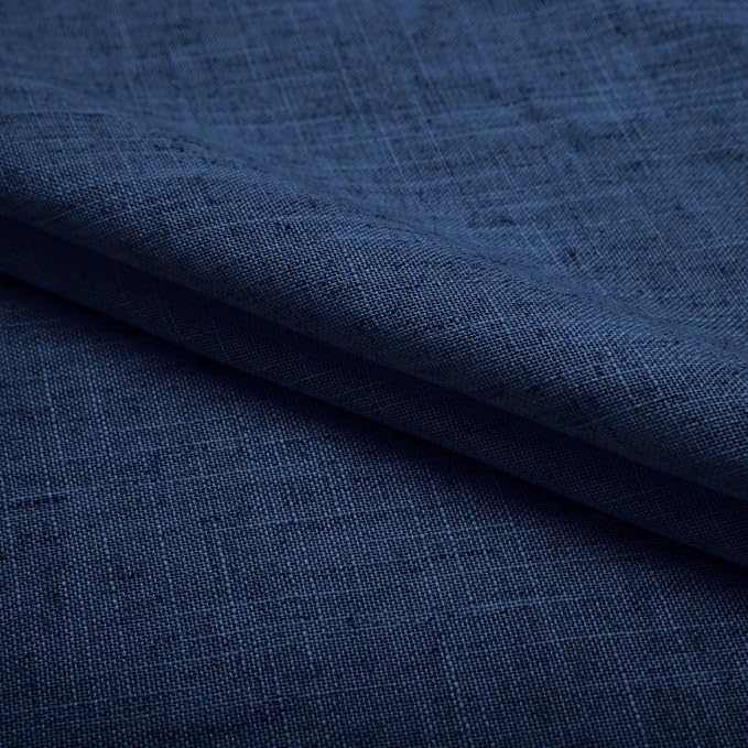 Pitalk Navy Blue Linen Curtains 90 Inch Length 2 Panels Set for Living Room Grommet Drapes Light Filter Semi Sheer Opaque Dark Blue Indigo Curtains for Bedroom Patio Closet Door Primitive 52x90 Long