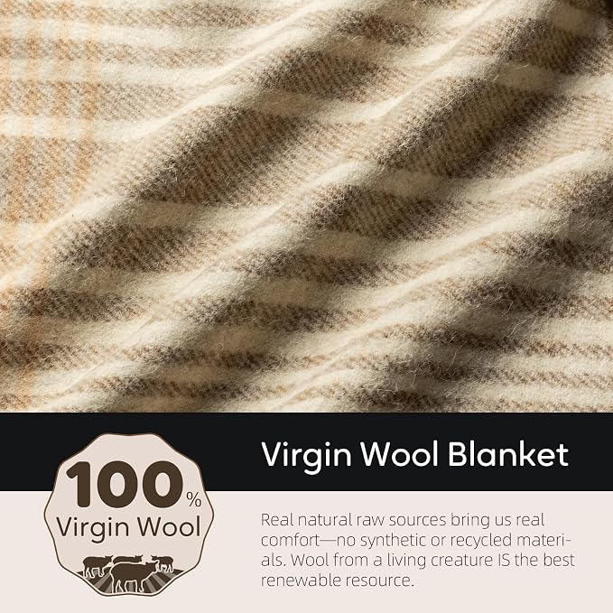 Molithe 100% Wool Blanket, 62" x 86", Warm, Thick, Washable, Military | Great for Camping, Outdoors, Sporting Events, Survival Kits WalnutBrown