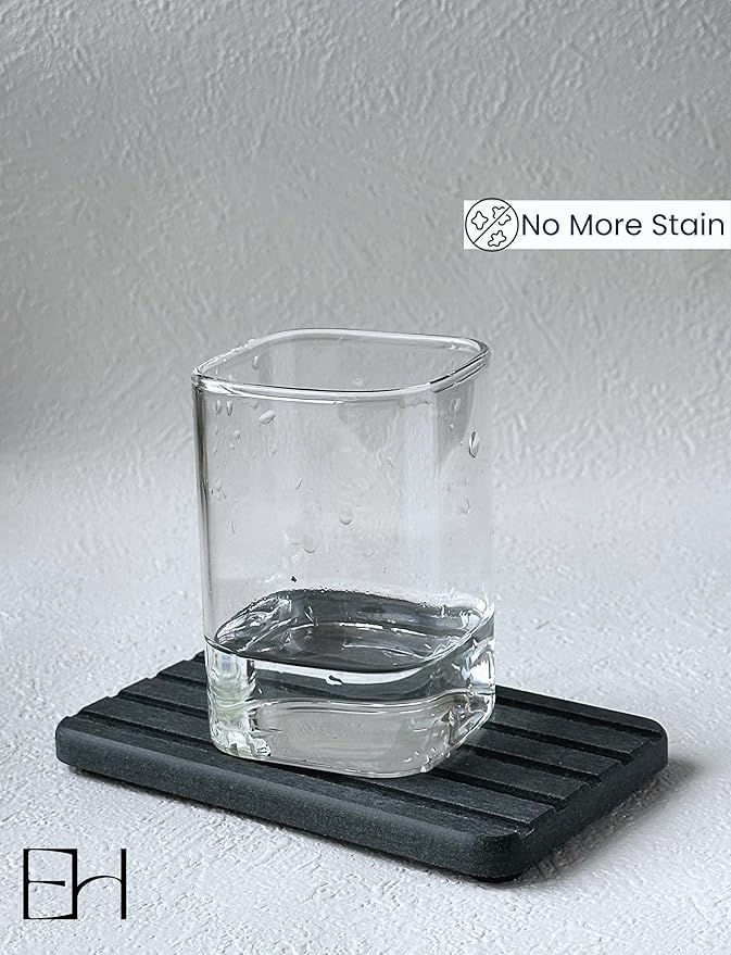 Diatomite Soap Dish 2 PCS, Drying Stone Tray, Kitchen Sponge Soap Holder Dispenser Fast Drying Dish Rack for Bathroom Shower (Silicone Feet, Gray)