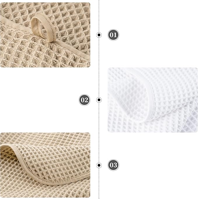 POLYTE 430 GSM Microfiber Quick Dry Lint Free Oversize Bath Towel Set, 6 Piece (Waffle Weave)