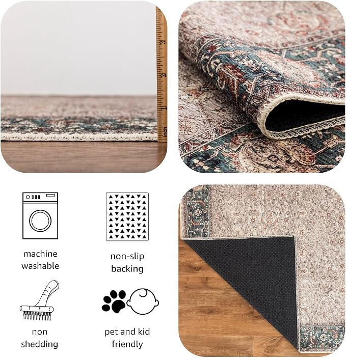 Keen Home Design 30"x120" Rug - Machine Washable Runner Rug with Non-Slip Backing, Ideal for Hallway, Entryway, Kitchen, Laundry Room - Vintage, Easy Clean, Durable, Low Pile - (2'6" x 10')